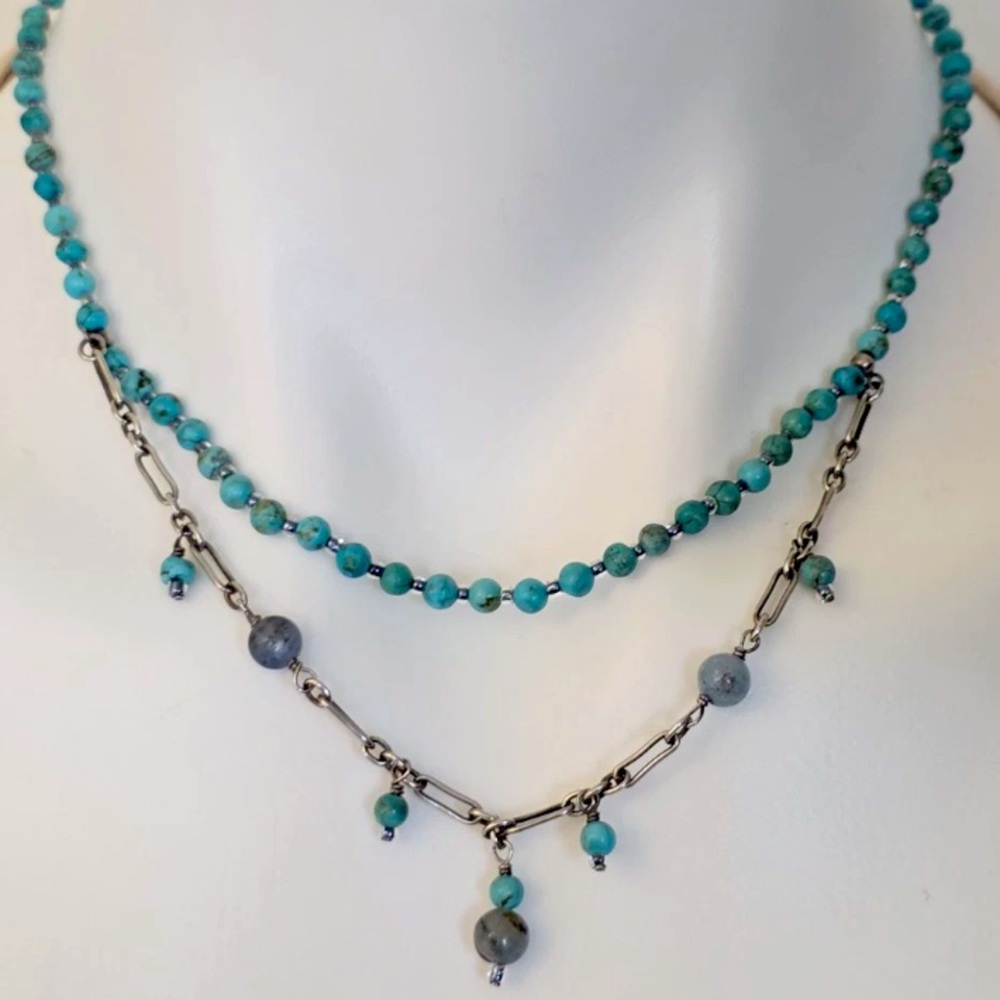 Silpada Turquoise Howlite Kyanite 2 strand Sterling Silver Beaded Necklace